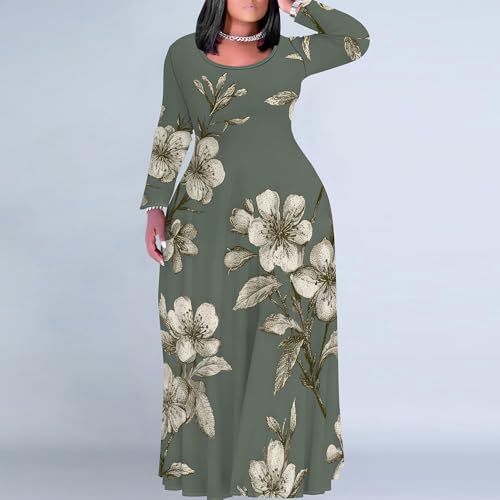 Image of PinkPatty Plus Size Maxi Dress for Curvy Women Crew Neck Long Sleeves Casual Dress Vacation Sundresses with Pockets