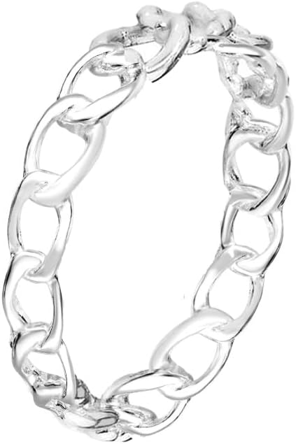 Savlano 925 Sterling Silver 4MM Chain Link Stackable Ring for Women. Comes in 5-9 Sizes with Gift Box-Made in Italy