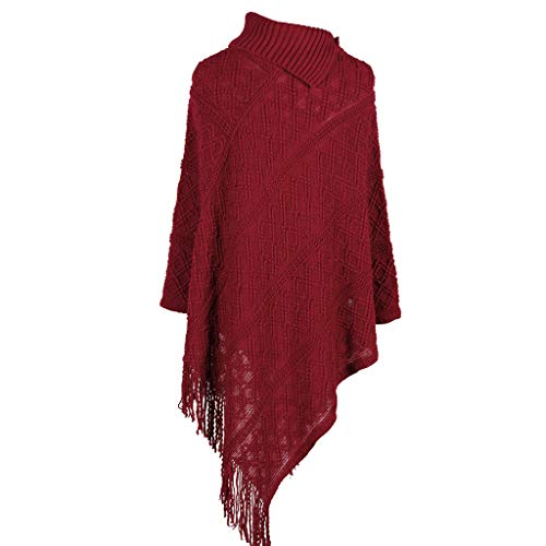 Q-XIAOKEAI Poncho Feminino com Botões de Lapela, Cor Sólida, Xale, Borla, Suéter