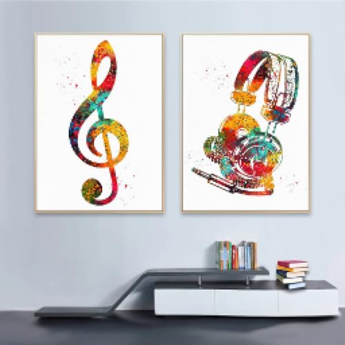 Toile moderne notes de musique colorée pour salon et chambre - Art mural minimaliste 50 x 75 cm