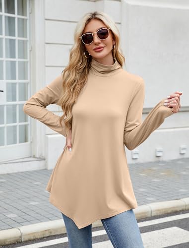 Image of JUSTFASHIONNOW Turtle Neck Shirts for Women Long Sleeve Fall Tunic Tops