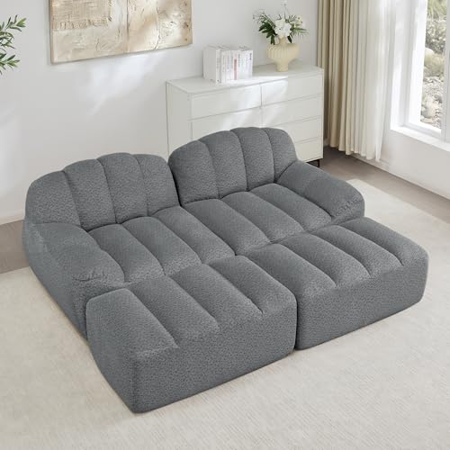 Kuczn Sofá cama modular, sofá cama con función de dormir, sofá Boneless de espuma de alta densidad 32D, asiento profundo, sofás seccionales para sala de estar, tela suave, no requiere montaje