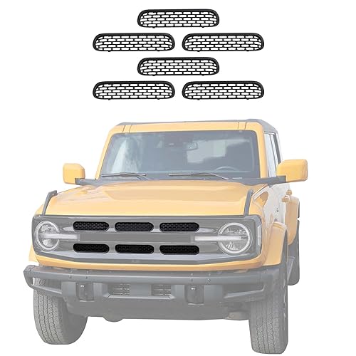 Image of Jimen Compatible with Ford Bronco 2021-2023, 6PCS Front Grille Inserts Mesh Grill Cover Exterior Trim Accessories (Matte Black)