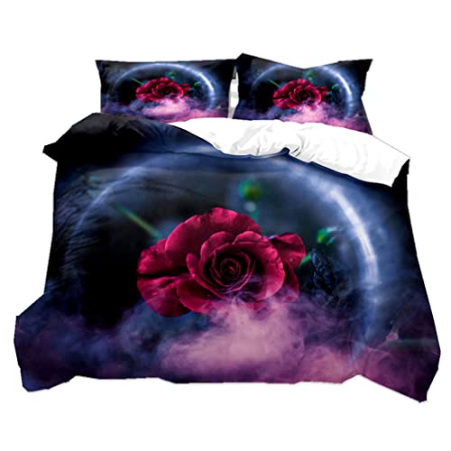 WENYA Duvet Cover Set 3D Rose Flowers Red Pink Gold Bedding Set for Kids Boy Teenager Polyester Zipper Closure (Color 6,Double)