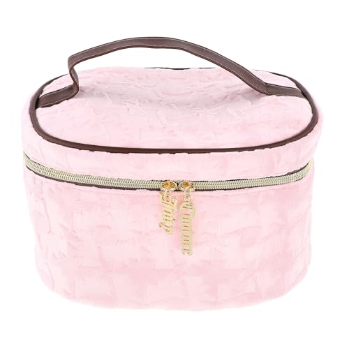 Juicy Couture Pink Makeup Bag Cosmetics Organizer Large Oval Velour Pattern