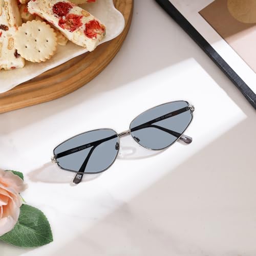 Vylenxio Trendy Narrow Cat Eye Sunglasses for Women Men, 90s Y2K Vintage Metal Frame, UV400 Shades, VY5807 — view 2