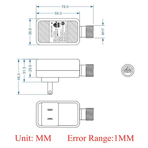 Image of Dirduaid LED Transformer 12V 0.6A Inflatable Power Adapter Class 2 Power Unit, IP44 Low Voltage Transformer US Plug for String Light, Inflatable Decoration (12V7.2W)