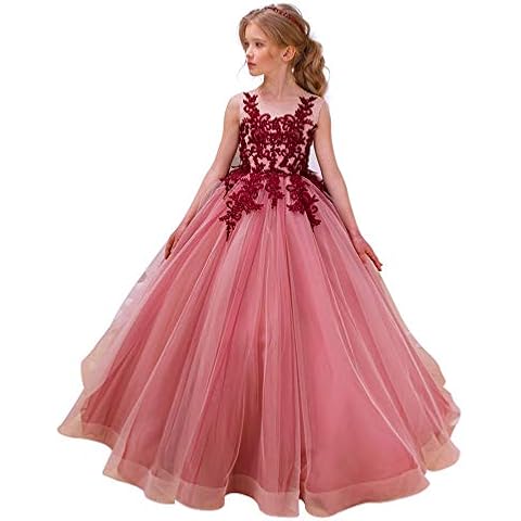 CQDY Flower Girl Lace Dresses Wedding Bridesmaid Flower Girl Dress Formal Party Pageant Prom Ball Gown Christmas Birthday Gifts, 2-3years, Red Cover