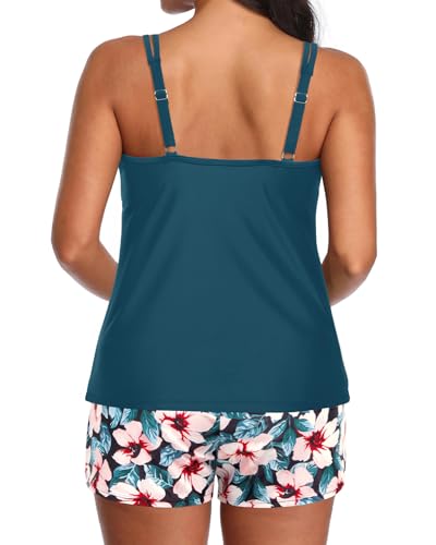 Image of Tempt Me Two Piece Tankini Swimsuits for Women Tummy Control Bathing Suit with Shorts Athletic Two Side Pockets Swimwear