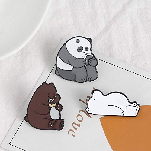 Image of Set of 3 Bear Enamel Pins for Bags, Jackets, Hats & Tops - Cute Fashion Accessory Bear Cartoon Brooches