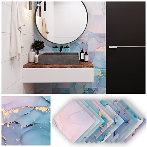 12Pcs Matte Wall Tile Sticker Transfer Peel And Stick, Self-Adhesive Vinyl Backsplsh Tile Decals, Non-Slip Pvc Floor Sticker For Kitchen Bathroom, 20X20Cm/8X8Inch, Marble Effect 036 #TOP5