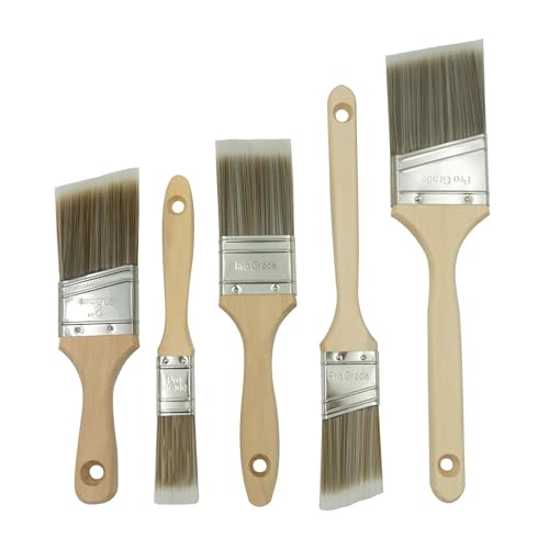 5Pcs Paint Brushes, Paint Brush Set: Flat & Angle Brushes for Latex and Oil Paints, Stains, Interior & Exterior Home Improvement, Brown