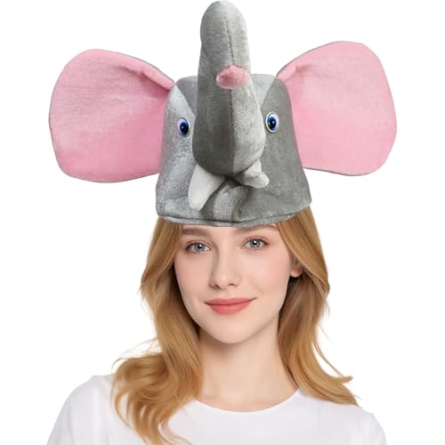 Hooin Chapeau éléphant – Adorable chapeau de costume animal avec oreilles tombantes et trompe, couvre-chef fantaisie doux pour les fêtes