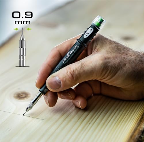 Pica 7070 Fine Dry Druckbleistift 0,9mm I Tieflochmarker Bleistift I Zimmermannsbleistift mit Ersatzminen I Stift für Handwerker, Tischler & Schreiner I Baubleistift mit Clip I Markierstift