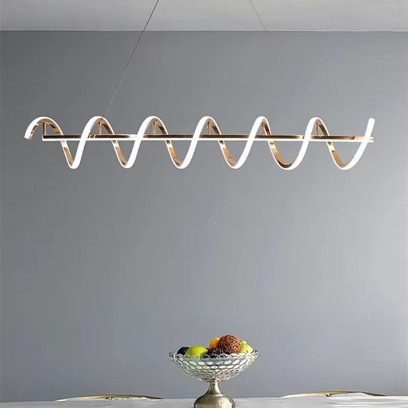 Modern Linear Bar LED Chandelier with Spiral Loops Coil Wave 3-Color Dimmable Hanging Light for Dining Table, Living Room & Kitchen Island (Gold Finish, 1000mm)-image-6