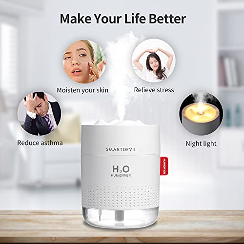 Smartdevil Small Humidifiers, 500Ml Desk Humidifiers, Whisper-Quiet Operation, Night Light Function, Two Spray Modes,Auto Shut-Off For Bedroom, Babies Room, Office, Home (White) #TOP5