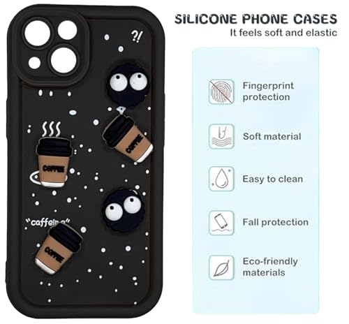 Image of GoldKart Back Case Cover Compatible for iPhone 13 /14 | Cute Fun Cartoon 3D Ball Coffee Silicone Case | Full Body Protection Back Cover for iPhone 13 /14 - Black