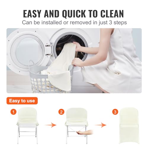Image of VEVOR Stretch Spandex Folding Chair Covers, Universal Fitted Chair Cover, Removable Washable Protective Slipcovers, for Wedding, Holiday, Banquet, Party, Celebration, Dining (30PCS Ivory White)