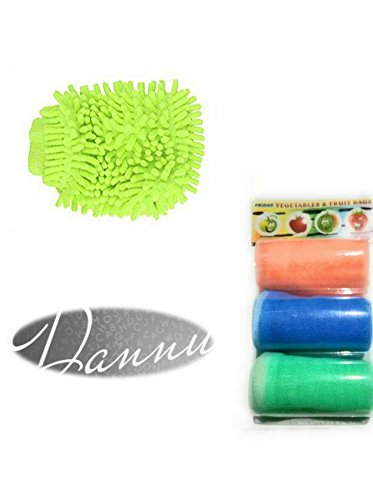 dannu fruit and Vegetable bag with zip and gloves for microfiber gloves combo kit