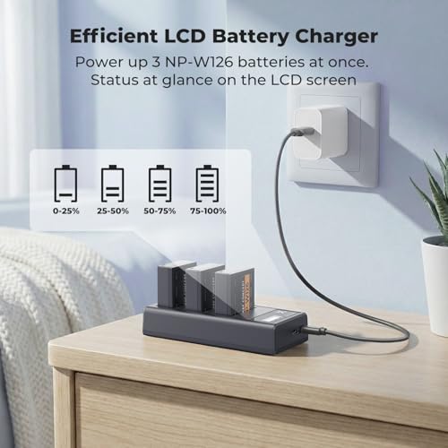 Image of K&F CONCEPT 3-Pack NP-W126 Battery and Upgraded 3-Slot NP-W126S XT30III Battery Charger Compatible with Fujifilm X100vi, X100V, XM5, XE5, XT30II, XT30, X Half, XS10, XT20, XE4, A5 Cameras