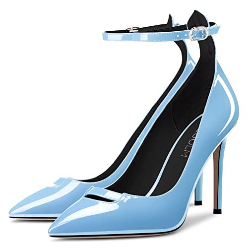HDEUOLM Women Stiletto High Heel Pointed Toe Pumps Ankle Strap Buckle Prom Cute 3.9 Inches Heels4