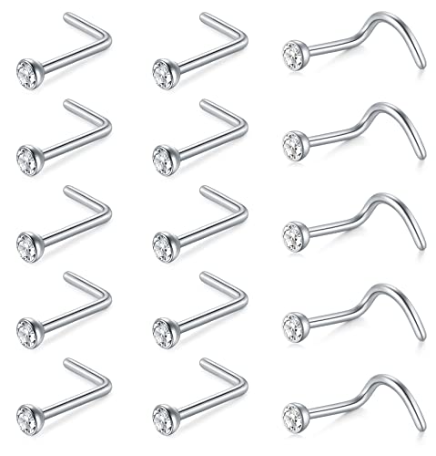 Mayhoop 22G Piercing Nariz Stud Nariz Piercing de Acero Quirúrgico L Forma Plata CZ Anillo Piercing Nariz Joyería