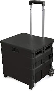 Wheeled Collapsible Handcart Foldable Utility Rolling Cart, Foldable Supermarket Groceries 2-Wheel Shopping Cart with Handle, Transport Cart with Cover Storage Box, Load-Bearing 40kg-45L Black