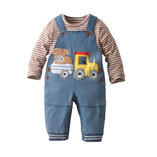 Image of LvYinLi Cute Baby Boy Clothes Suit Toddler Boys' Striped long Sleeve T-Shirt+Denim Overalls Jumpsuit Pants Outfits Sets