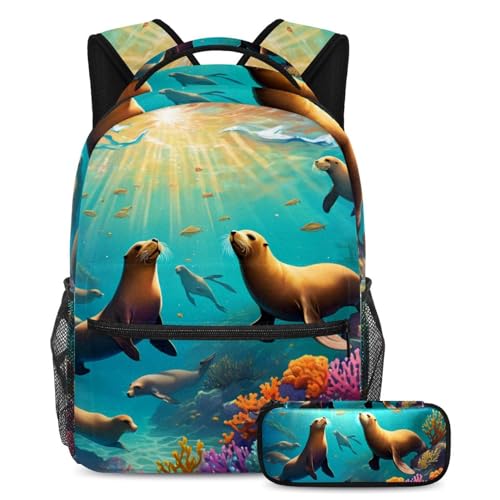 Sac d'école lion de mer multicolore, le sac à dos parfait pour le collège et les sorties