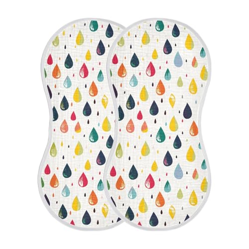 Colorful Flat Raindrops Cotton Large Burp Cloths for Baby Soft Touch Burp rag for Unisex boy and Girl Set of 2, 22x11in