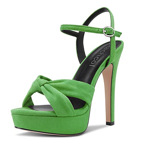 Aachcol Women Platform Sandals Bowtie Peep Open Toe Ankle Strap Slingback Stiletto High Heel Dress Shoes Suede 5 Inch