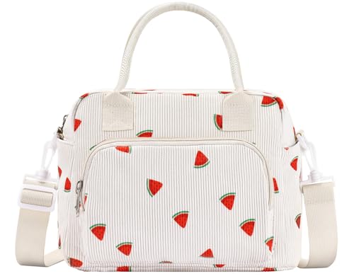 Image of OYLOLA Lunch Bag Women Lunch Box for Women Adult Cute Insulated Lunch Bag Lager Cooler Lunch Tote Bags for Work Picnic (Beige-Watermelon)