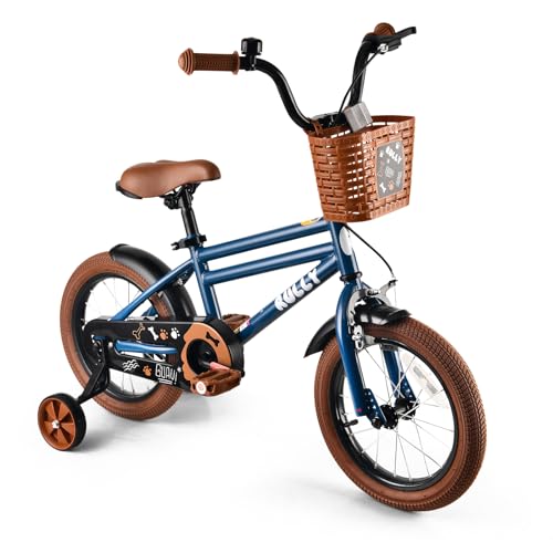Image of RULLY 12 14 16 Inch Boys' Bike for Kids Ages 2-6, Toddler Bicycle with Training Wheels, Coaster Brake & Handbrake, and Front Basket(Blue Black Green)