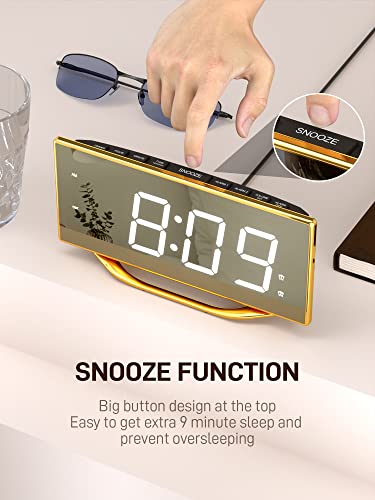 Alarm Clock For Bedroom, Modern Digital Clock For Living Room, 8.7" Led Mirror Alarm Clock With 2 Usb Charger,Snooze,12/24H,7 Adjustable Dimmer & Volume Aesthetic Bedside Clock For Teens Kids Adults #TOP3