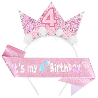 DRESHOW Diadema de Cumpleaños Corona de Cumpleaños para Niñas con Flores Rosas Corona de Cumpleaños Rosa y Banda de Purpurina | Ya disponible en tu tienda friki favorita! En mundofriki.es!