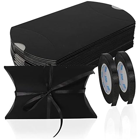 WSHUKJXF 30 Pieces Pillow Gift Boxes - Vintage Kraft Paper Wedding Favours Boxes with Ribbon - Small Candy Boxes for Christmas Party(Black) Cover