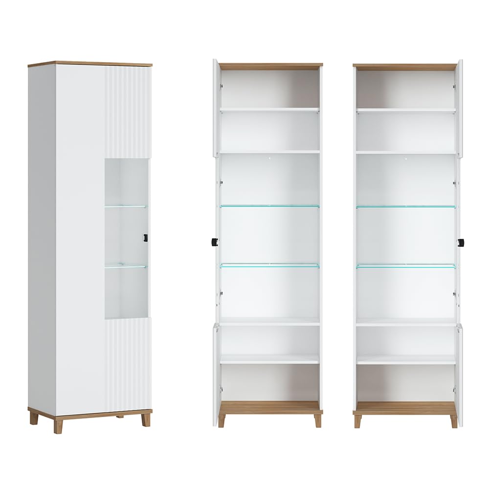 Lomadox Wohnzimmermöbel TV Wohnwand Anbauwand in weiß mit Eiche Nb., B/H/T: ca. 370/208,4/40 cm