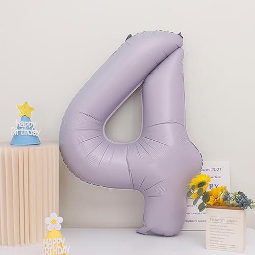 Image of Pastel Purple 4 Number Balloons,40 Inch Light Purple 4 Balloons Large Helium Foil Mylar Purple Number 4 Balloon for Birthday Party Anniversary Decorations