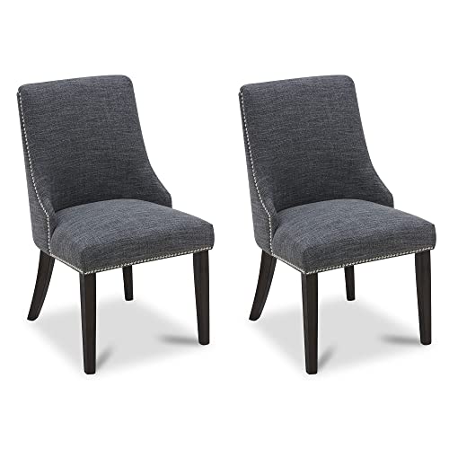 Chita Farmhouse Dining Chairs With Nailhead Trim, Fabric High Back Upholstered Chairs, Dining Room Chairs Set Of 2,Dark Grey #TOP14