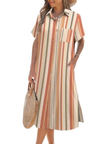 Image of Zeagoo Women Dresses Summer Casual Short Sleeve Button Down Shirt Dresses 2026 Beach Cover Up with Pockets