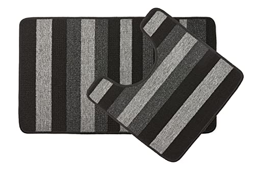 Emma Barclay Jersey - Contrast Stripe 2pc Bath set in Grey - Mat 45x75cm/ Pedestal 45x45cm