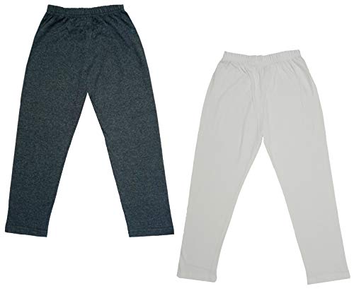 Image of IndiWeaves Girls Super Soft Cotton Solid Capri Pants (Cream, Grey, 8-9 Years) Pack of 2