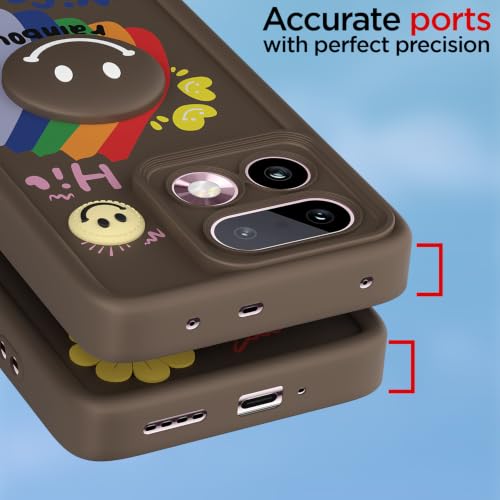 Image of Pikkme Back Cover for Realme 16 Pro Plus 5G | Soft Silicone| Cute Rainbow Smile & 3D Cartoon Flower Design | Shockproof Raised Camera Protection Bumper Case (Brown)