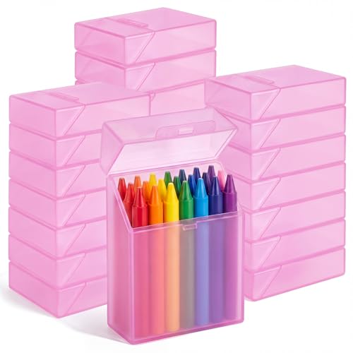 Image of Clabby 24 Pcs Clear Plastic Crayon Boxes Hold 24 Count, Pink | Organizer Box, Case, Colorful, Portable Storage Holder with Snap Lid, for Kids Boys Girls School Classroom Home Art Supply