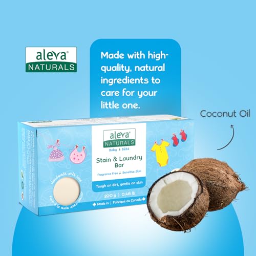 Image of Aleva Naturals Baby Laundry Liquid Detergent and Soap - 1.2Liter Canadian Laundry Liquid Wash - 220g Laundry Soap for Baby Clothes Chemical Free Fragrance Free Stain Remover Coconut Surfactants