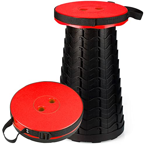 Auspicious Draagbare opvouwbare kruk - draagbare telescopische kruk, verstelbare hoogte camping kruk draagbaar, lichtgewicht telescopische kruk voor buiten camping vissen BBQ binnen keuken belasting 400 lbs (rood)