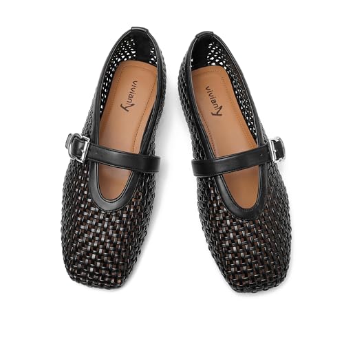 Image of vivianly Mesh Ballet Flats Shoes for Women Flats Comfortable Dressy Round Toe Mesh Flats Fishnet Mary Jane Flats for Events Party Leisure