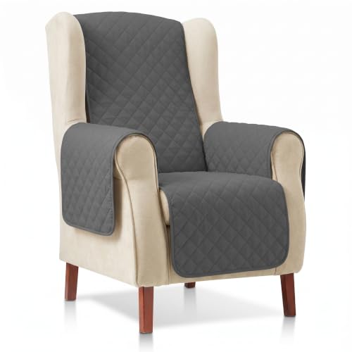 Martina Home - Funda Sofá 1 Plaza Antracita/Negro Dual - Cubre Sofá Acolchado Reversible Bicolor - Protector de Sofa Suave y Resistente - Ideal Mascotas y Niños - Protección Manchas y Arañazos