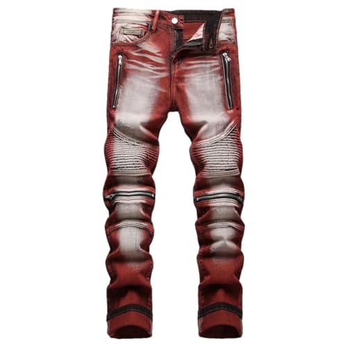Men's Motorcycle Style Stretch Hole Beggar Street Tie Dye Gradient Color Personality Jeans