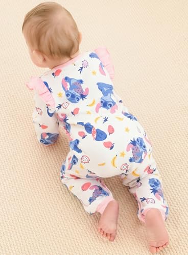 Disney Stitch Princess Cinderella Ariel Minnie Winnie Baby Girls Ruffle Long Sleeve Romper Bodysuit for Newborn to Toddler3